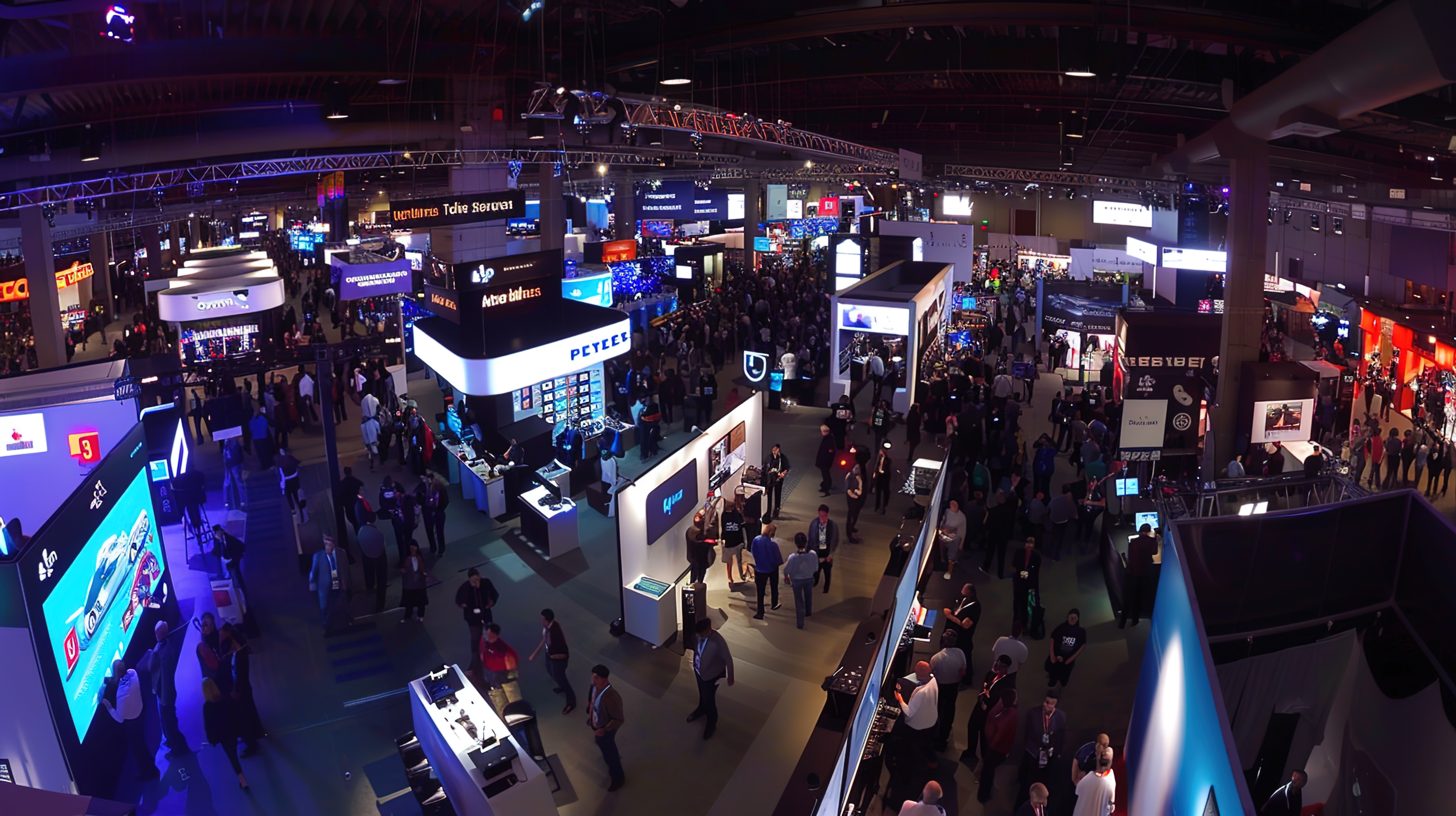 A panoramic shot of a bustling tech conference or expo, with attendees exploring the latest gadgets and innovations --ar 16:9 Job ID: b54ea26a-04a0-4d1d-9f3f-5ed958af9253